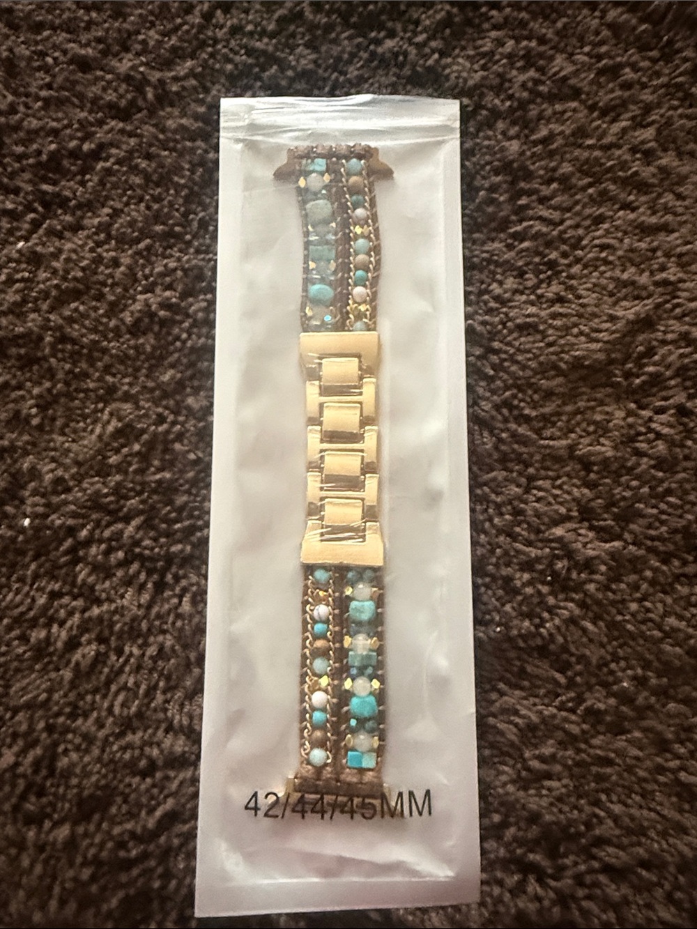 Apple Gold-Tone Bracelet Watch Band with Turquoise and Cream Beads